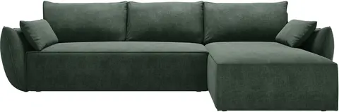Sovesofa chaiselong højrevendt Micadoni Kaelle flaskegrøn chenille, opbevaring, soveplads B252×D165 cm fra Likehome.dk