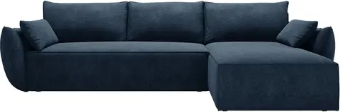 Sovesofa chaiselong Micadoni Kaelle, kongeblå chenille, højrevendt, plads til 4, seng fra Likehome.dk