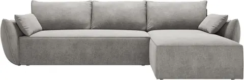 Sovesofa chaiselong Micadoni Kaelle, chenille lys grå, højrevendt, opbevaring, seng fra Likehome.dk