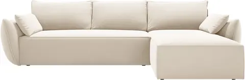 Sovesofa chaiselong Micadoni Kaelle, lys beige velour, højrevendt, , seng fra Likehome.dk