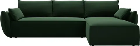 Sovesofa Micadoni Kaelle, højrevendt chaiselong, flaskegrøn velour, sovefunktion , 4 pers, opbevaring fra Likehome.dk