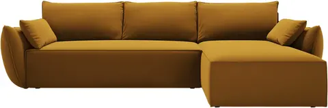 Sovesofa chaiselong Micadoni Kaelle gul velour 4 pers. højrevendt med opbevaring liggemål fra Likehome.dk
