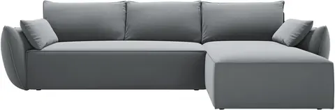 Sovesofa chaiselong Micadoni Kaelle højrevendt grå velour med opbevaring til 4 personer sovefunktion fra Likehome.dk