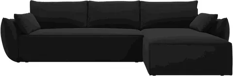 Sovesofa chaiselong Micadoni Kaelle, sort velour, højrevendt, opbevaring, liggemål fra Likehome.dk