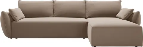 Sovesofa chaiselong Micadoni Kaelle højrevendt, velour cappuccino, opbevaring, seng B252×D165 cm fra Likehome.dk