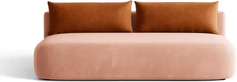 Sovesofa 3-personers Micadoni Hena, rosa velour, soveflade , opbevaring, terrakotta ryghynder fra Likehome.dk