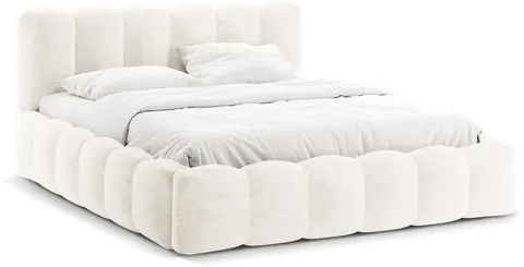 Sengeramme Micadoni Lupine chenille lys beige polstret sengegavl med opbevaring og gaslift fra Likehome.dk