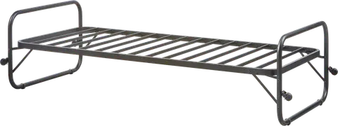 Enkelt sengeramme WOOOD Lucy mat sort metal foldbar luftig stangstruktur fra Likehome.dk