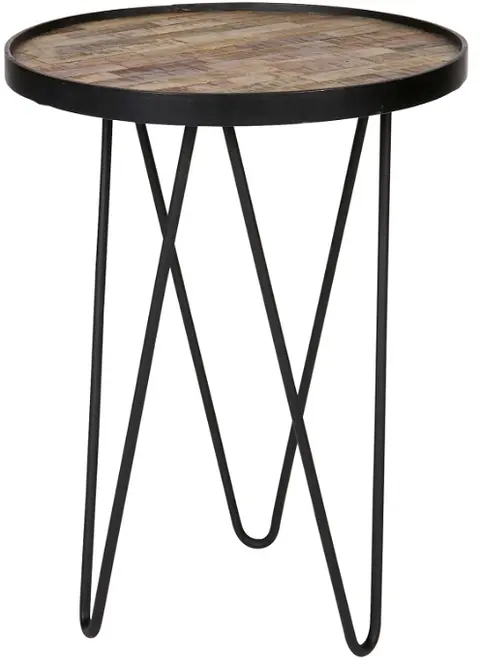 Sidebord WOOOD Collection genbrugt teak, sort jernstel, småbord/natbord H52 x fra Likehome.dk